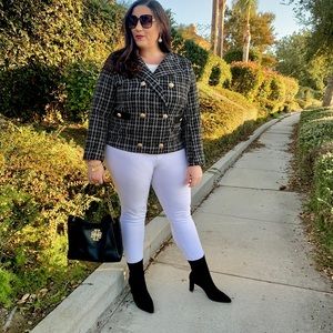 NEW plus size Tweed black white gold plaid blazer 1x